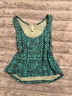 Ambiance Turquoise & Black Geometric Tank Top